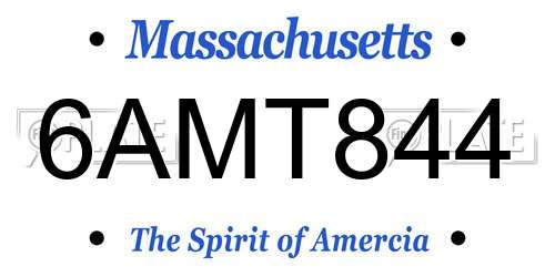 6AMT844 Massachusetts License Plate