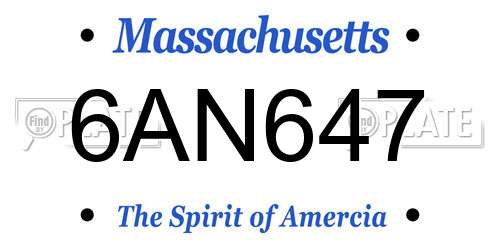 6AN647 Massachusetts License Plate