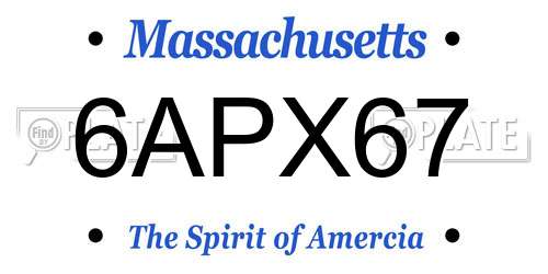 6APX67 Massachusetts License Plate