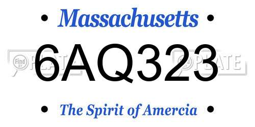 6AQ323 Massachusetts License Plate