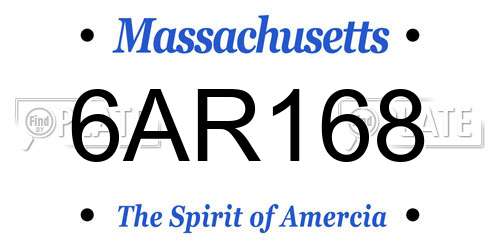 6AR168 Massachusetts License Plate