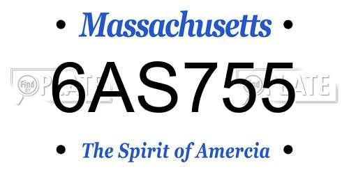 6AS755 Massachusetts License Plate