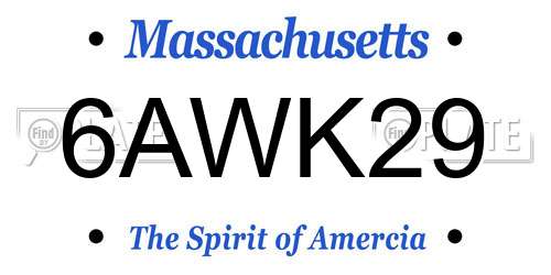 6AWK29 Massachusetts License Plate