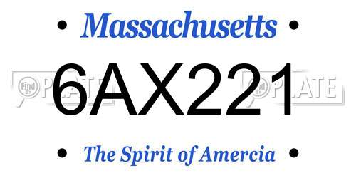 6AX221 Massachusetts License Plate