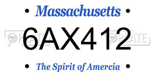 6AX412 Massachusetts License Plate