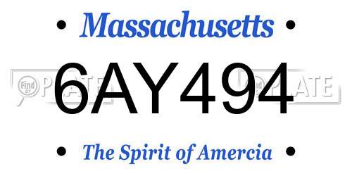 6AY494 Massachusetts License Plate