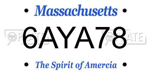 6AYA78 Massachusetts License Plate