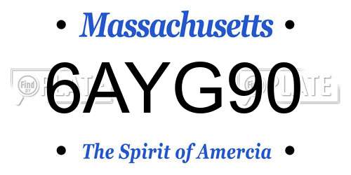 6AYG90 Massachusetts License Plate
