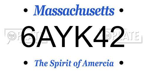 6AYK42 Massachusetts License Plate