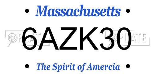 6AZK30 Massachusetts License Plate