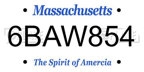 6BAW854 Massachusetts License Plate