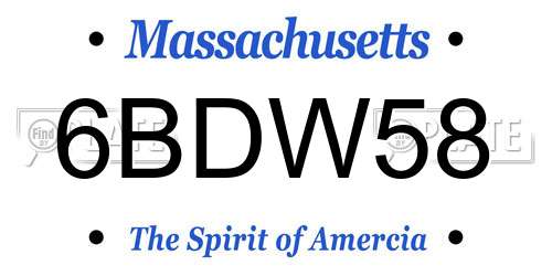6BDW58 Massachusetts License Plate
