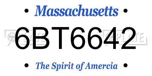 6BT6642 Massachusetts License Plate