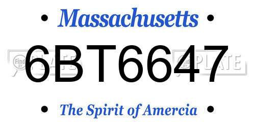 6BT6647 Massachusetts License Plate