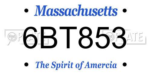 6BT853 Massachusetts License Plate