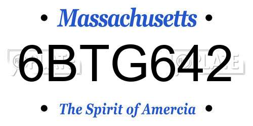 6BTG642 Massachusetts License Plate