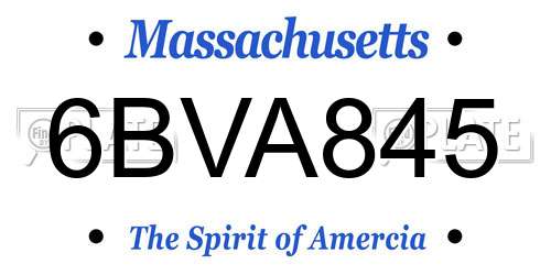 6BVA845 Massachusetts License Plate