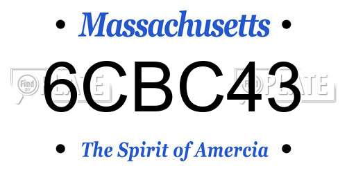6CBC43 Massachusetts License Plate