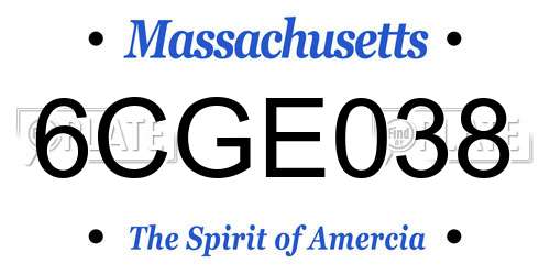 6CGE038 Massachusetts License Plate