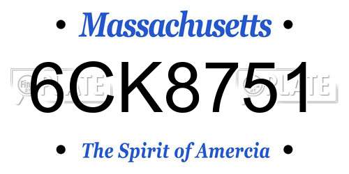 6CK8751 Massachusetts License Plate