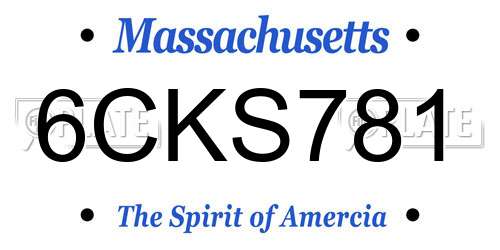 6CKS781 Massachusetts License Plate