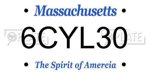 6CYL30 Massachusetts License Plate