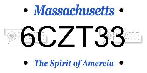 6CZT33 Massachusetts License Plate