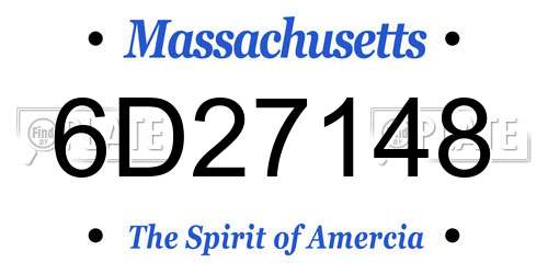 6D27148 Massachusetts License Plate