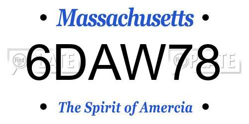 6DAW78 Massachusetts License Plate