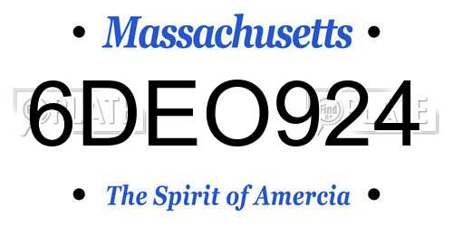 6DEO924 Massachusetts License Plate