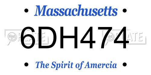 6DH474 Massachusetts License Plate