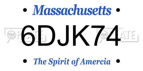 6DJK74 Massachusetts License Plate