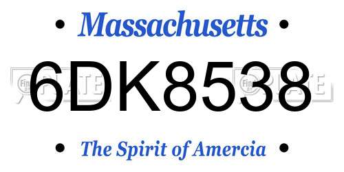 6DK8538 Massachusetts License Plate