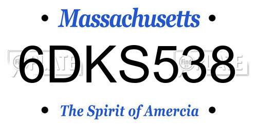 6DKS538 Massachusetts License Plate