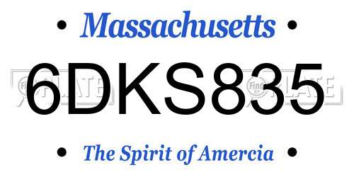 6DKS835 Massachusetts License Plate