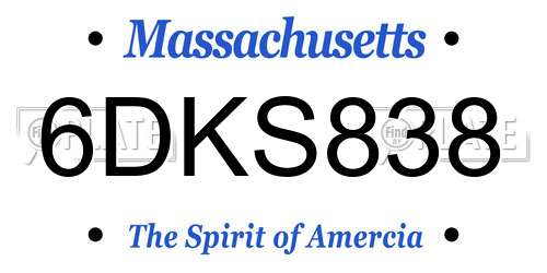 6DKS838 Massachusetts License Plate