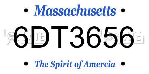 6DT3656 Massachusetts License Plate
