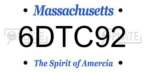 6DTC92 Massachusetts License Plate