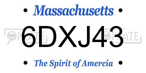 6DXJ43 Massachusetts License Plate
