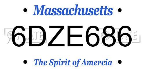 6DZE686 Massachusetts License Plate