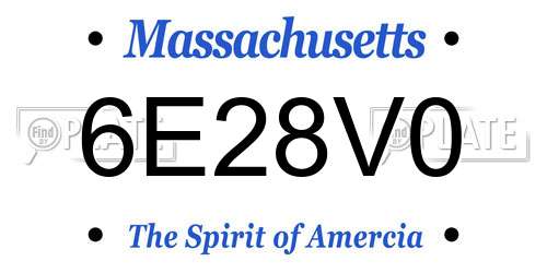 6E28V0 Massachusetts License Plate