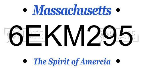 6EKM295 Massachusetts License Plate