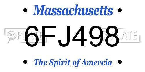 6FJ498 Massachusetts License Plate