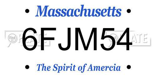 6FJM54 Massachusetts License Plate