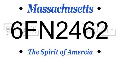 6FN2462 Massachusetts License Plate