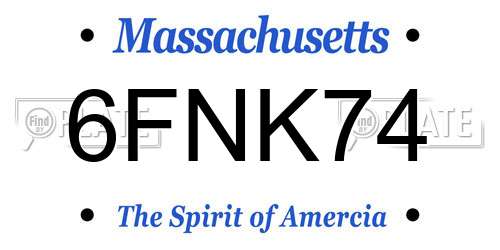 6FNK74 Massachusetts License Plate