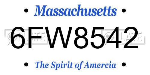 6FW8542 Massachusetts License Plate