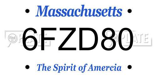 6FZD80 Massachusetts License Plate