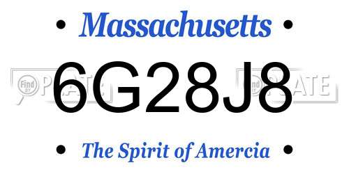 6G28J8 Massachusetts License Plate