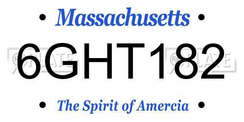 6GHT182 Massachusetts License Plate
